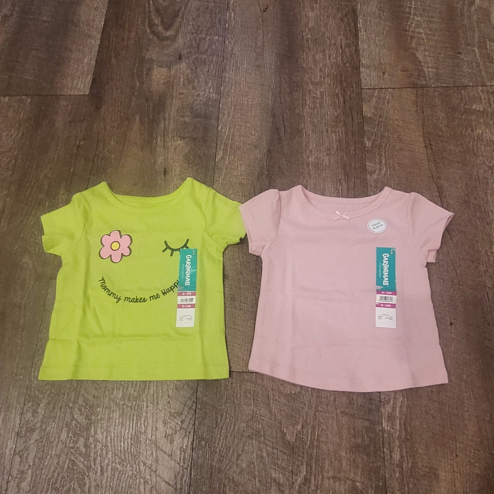 NWT Baby Girls Green & Pink 2pc Shirt Set Size 0-3mos Mommy Makes Me Happy